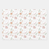 ピンクのバラと結婚真珠の水色 ラッピングペーパーシート (正面3)