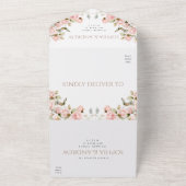 ピンクのバラと結婚緑の全てがワンインビタ オールインワン招待状 (外側)