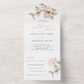 ピンクのバラと結婚緑の全てがワンインビタ オールインワン招待状 (内側)