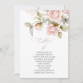 ピンクのバラと緑のテーブル番号4シーティングチャート 招待状 (正面)