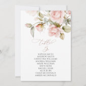 ピンクのバラと緑のテーブル番号5シーティングチャート 招待状 (裏面)