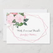 ピンクのバラと緑の幾何学的フラットサンキュー | サンキューカード (正面)