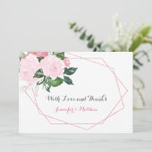 ピンクのバラと緑の幾何学的フラットサンキュー | サンキューカード (スタンド正面)