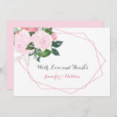 ピンクのバラと緑の幾何学的フラットサンキュー | サンキューカード (正面/裏面)