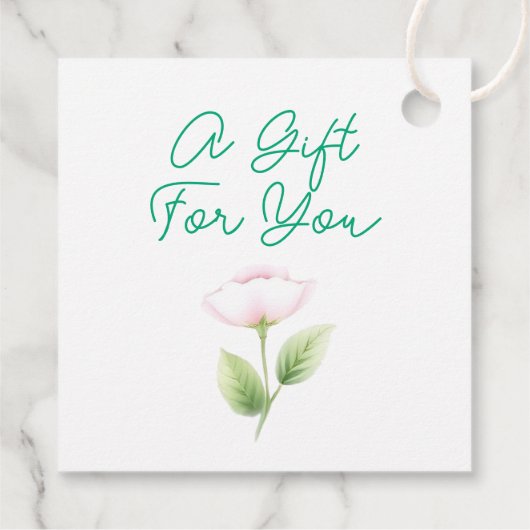 ピンクのバラと緑の葉結婚の感謝 フェイバータグ (裏面)