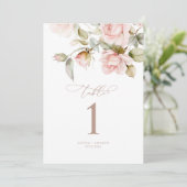 ピンクのバラと緑結婚のテーブル番号 招待状 (スタンド正面)