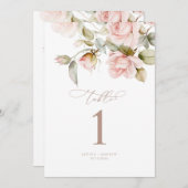 ピンクのバラと緑結婚のテーブル番号 招待状 (正面/裏面)