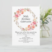 ピンクのバラと緑、カスタマイズ可能な50th誕生日 招待状 (スタンド正面)