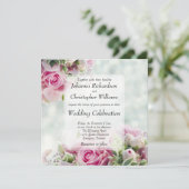 ピンクのバラと芍薬の蕾のスクエア フラワー ウェディング 招待状 (スタンド正面)