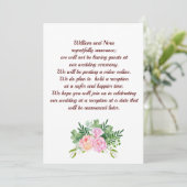 ピンクのバラと芍薬を添えて、結婚式の計画を変更 案内状 (スタンド正面)