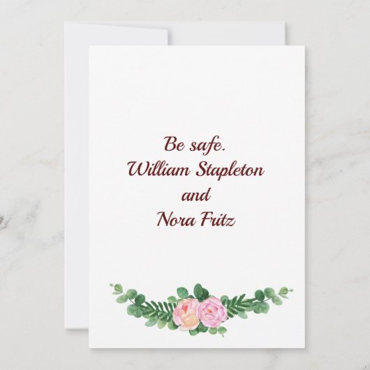 ピンクのバラと芍薬を添えて、結婚式の計画を変更 案内状 (裏面)