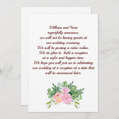 ピンクのバラと芍薬を添えて、結婚式の計画を変更 案内状 (正面/裏面)