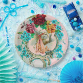 ピンクのバラと花とコウノトリ赤ちゃん女の子シャワー ペーパープレート (パーティー)