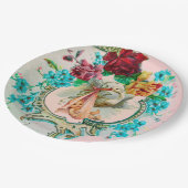 ピンクのバラと花とコウノトリ赤ちゃん女の子シャワー ペーパープレート (アングル)