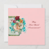 ピンクのバラと花のストークベイビーシャワー 案内状 (裏面)