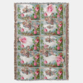 ピンクのバラと花を集めるロマンチックな天使 スローブランケット (正面縦)