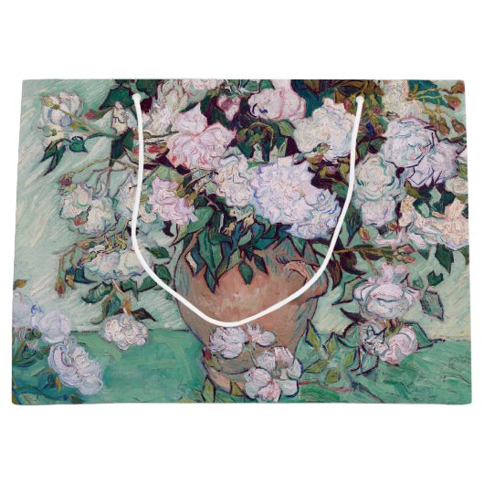 ピンクのバラと花瓶ファンゴッホラージ抱き枕 ラージペーパーバッグ (正面)