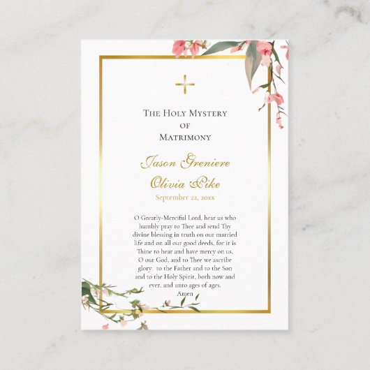 ピンクのバラと芽オーソドックス結婚の祈りの言葉カード プレイスカード (裏面)