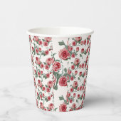 ピンクのバラと葉のパターン 紙コップ (左)