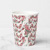 ピンクのバラと葉のパターン 紙コップ (右)