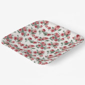 ピンクのバラと葉の模様 ペーパープレート (傾斜あり)