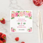 ピンクのバラと葉の結婚式 スタンダードカクテルナプキン (インサイチュ)