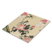 ピンクのバラと蓮の花の小さな鳥 タイル (側面)