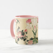 ピンクのバラと蓮の花を持つ小鳥 マグカップ (正面左)