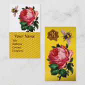 ピンクのバラと蜂蜜蜂の養蜂ワックスシール 名刺 (正面/裏面)