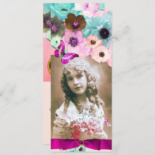 ピンクのバラと蝶のスイート16写真テンプレート 招待状 (正面/裏面)