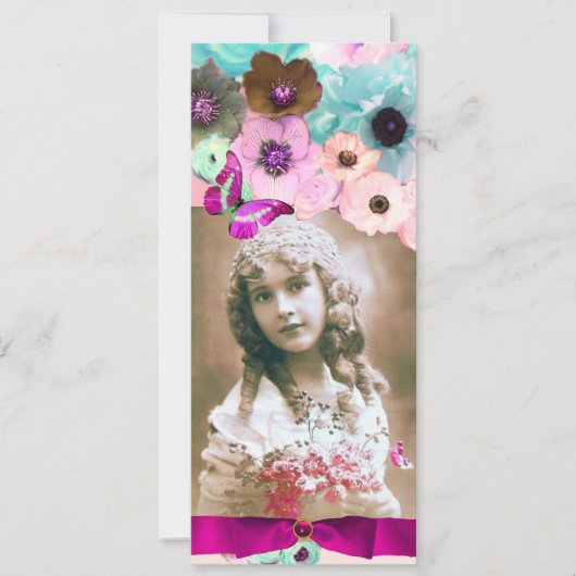 ピンクのバラと蝶のスイート16写真テンプレート 招待状 (正面)