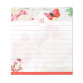 ピンクのバラと蝶のメモ帳 ノートパッド (正面)