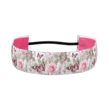 ピンクのバラと蝶の水色フローラ