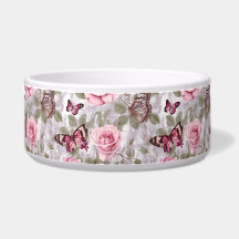 ピンクのバラと蝶の水色フローラ