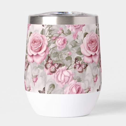 ピンクのバラと蝶の水色 (正面)