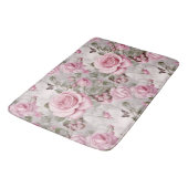 ピンクのバラと蝶の水色 バスマット (アングル)