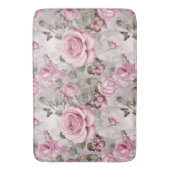 ピンクのバラと蝶の水色 バスマット (正面縦)