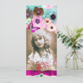 ピンクのバラと蝶の甘い16写真テンプレート 招待状 (スタンド正面)