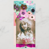 ピンクのバラと蝶の甘い16写真テンプレート 招待状 (正面/裏面)