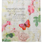 ピンクのバラと蝶 シャワーカーテン (正面)