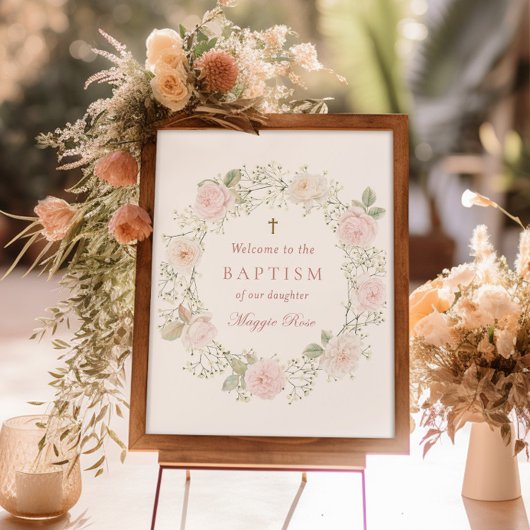 ピンクのバラと赤ちゃんの息の洗礼へようこそ ポスター