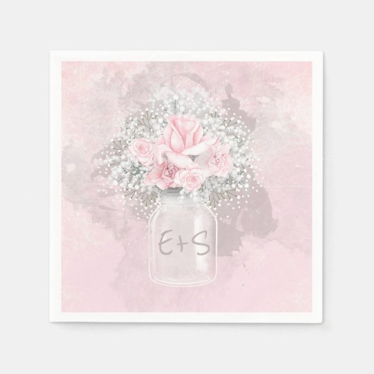 ピンクのバラと赤ん坊の息結婚の スタンダードカクテルナプキン (正面)