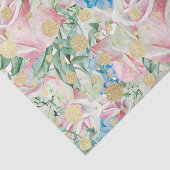 ピンクのバラと金ゴールドのドット付き青い花 薄葉紙 (詳細)