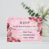 ピンクのバラと金ゴールドの応答カード 出欠カード (スタンド正面)