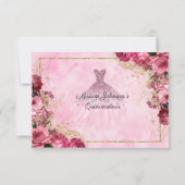 ピンクのバラと金ゴールドの応答カード 出欠カード (裏面)