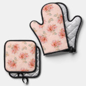 ピンクのバラと離れ 鍋つかみ&鍋敷きセット (正面/裏面)