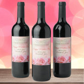 ピンクのバラと露が母の日を彩る ワインラベル