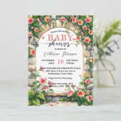 ピンクのバラと魅惑されたガーデンアーチ赤ちゃんシャワー 招待状 (スタンド正面)