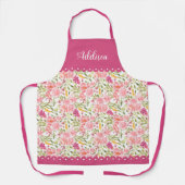ピンクのバラと鱗状の花縁どの柄 エプロン (正面)