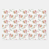 ピンクのバラと鳥のウェディングウォーターカラー ラッピングペーパーシート (正面)